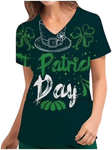 Модни маички за женски празници за празници врвови на Денот на Свети Патрик Краток ракав против вратот на вратот, медицинска сестра Работна униформа