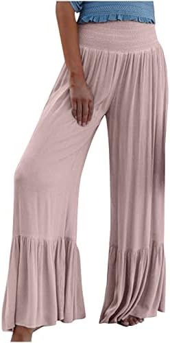 Womenените лето палецо панталони 2023 година со високи половини на рафли, дно лабава удобна широка нога плажа, пантолони панталони панталони