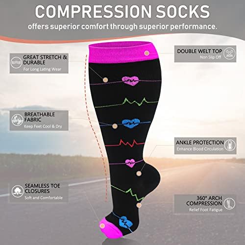 Диу Лајф 3 Пара Плус Големина Компресивни Чорапи За Жени И Мажи Широко Теле 20-30ммхг Екстра Голема Поддршка На Коленото За Циркулација