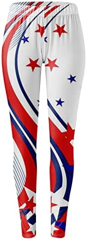 4 -ти јули високи хеланки за половината за жени Американско знаме што трчаат со јога хеланки Ултра мек четкан џогерски тренинзи панталони