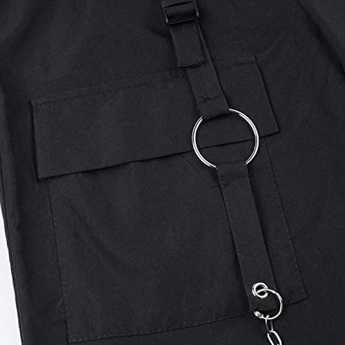 Етики Бич Пант женски црна обична торбичка со високи половини, ланци со џеб, џебни панталони, панталони со панталони за работа