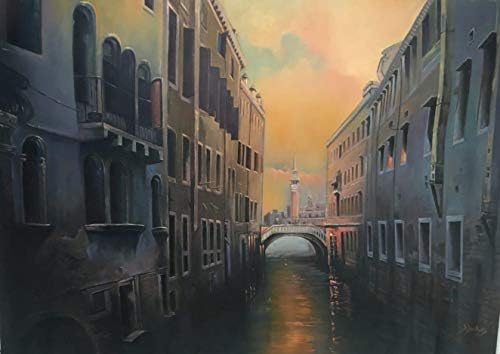 Рачно изработено оригинал, маслено сликарство на платно 48 x36, Тема- Венеција Сити Италија, Wallидна уметност за украси за дневна