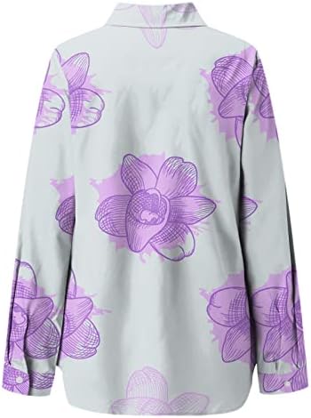 Дами пролетно есенско печатење случајно удобност со копче за проток на стил надолу со кошули со долги ракави со долги ракави класични