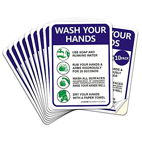 Знаци за миење на рацете мијат налепница за знаци на рака, 10 пакувања 10 x 7 Ве молиме измијте ги декорациите за знаци на рака, самолепливо