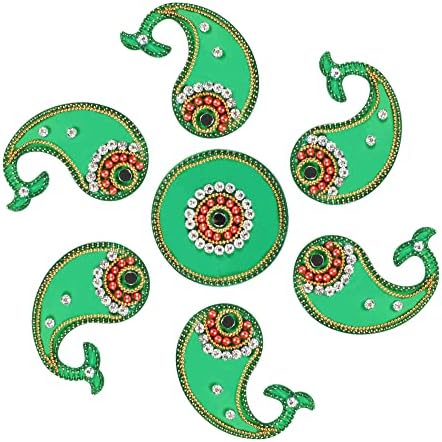 Долфин зелена акрилик Ранголи украси за украси за табели за декорација на табели затегнати камења, традиционални празнични декор на врата |