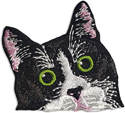 Вирстер гроздобер извезено шиење на железо на лепенка за кошули, фармерки, јакни, капи - црно бело смокинг мачка