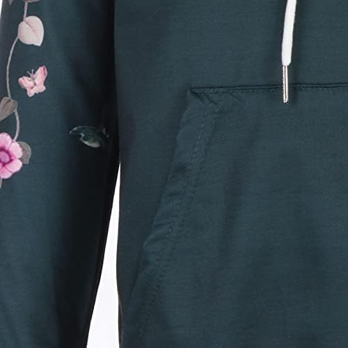 Женски обичен патент на долги ракави дуксери од пеперутки цветни печати за печатење џеб со џеб со џеб со џеб