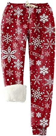 Божиќни печатени панталони за полнење топло шоу панталони топли права нозе панталони дами задебелување на хеланки тенки панталони за