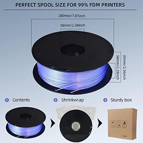 Филамент за 3Д печатач, 3Д печатење PLA филамент 1.75мм Димензионална точност +/- 0,02мм, 1 кг лажица одговара на повеќето печатачи