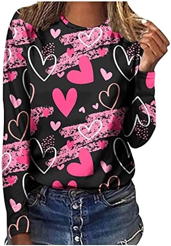 Денот на вineубените Симпатични врвови за жени модни маички со долг ракав маички крави мачки графички печатени пулвер кошули блузи