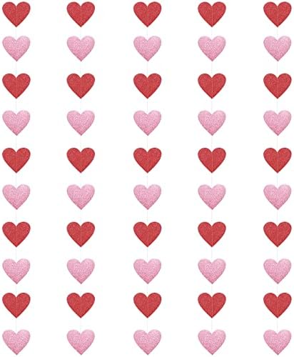 5 Парчиња Валентин Срца Венец Сјај Срце Банер Декор Блескави Денот На Вљубените Срцето Виси Стринг Венец За Свадба Партија Ангажман