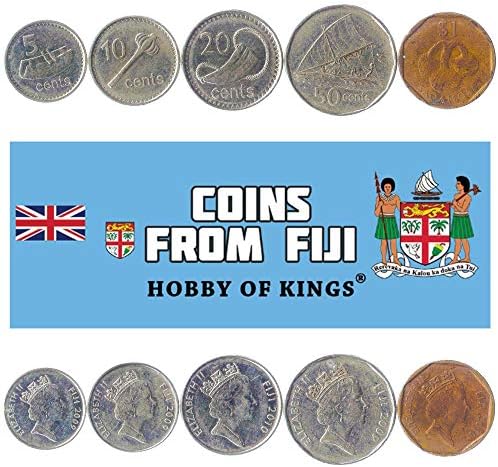 5 Монети Од Колекцијата На Фиџи | Фиџиски Монети 5 10 20 50 Центи 1 Долар | Циркулирани 2009-2010 | Елизабета ВТОРА | Кану | Фиџиски