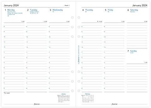 Филофакс А5 Недела на две страници формат на колона англиски 2024 дневник
