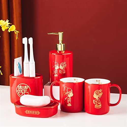 BHVXW црвена двојка чаша за миење садови за миење садови во брак, поставени домаќинства керамички тоалетни заби цилиндар за четкање