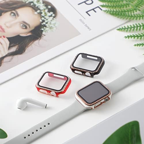 Случај со 3 парчиња 3 парчиња за гајле за Apple Watch 44mm+Заштитен стаклен екран, женски девојки Кристал Дијамант Блинг покритие водоотпорен