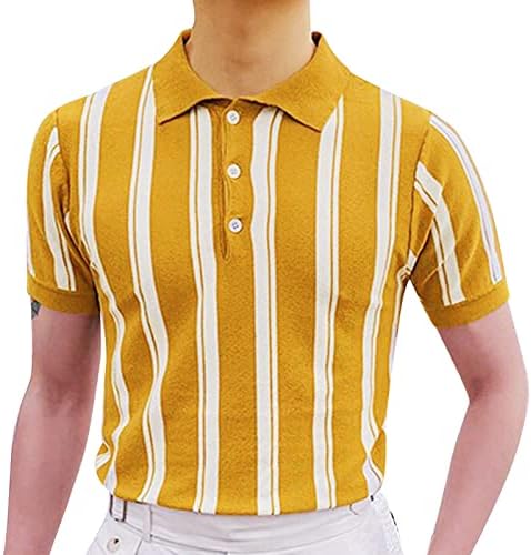 Машка кратка ракав плетена поло маица гроздобер лента лапел јака голф маица за возрасни Подарок Поло врвот, голф поло маица