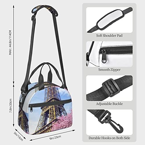 Печатена торба за ручек во Париз во Париз, лесна и издржлива, прилагодлива лента за рамо, чанта за повторно употреба на ручек, преносна ладилна