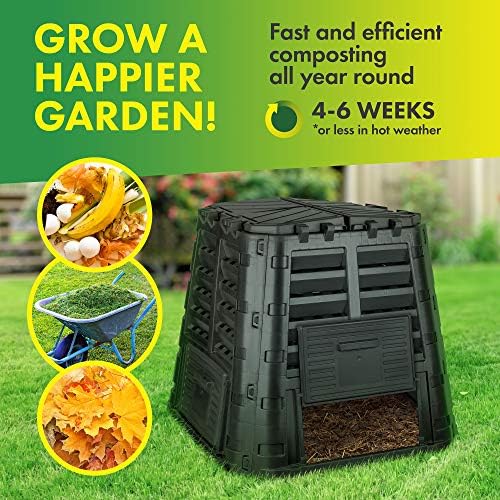 Градинарска компонента за комбинирана пластика - 110 галони Голем канта за компост - Создадете плодна почва со лесно склопување, лесна,
