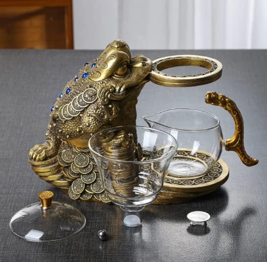 Автоматски стаклен чај постави мрзливи кунг фу чаша чаша сет стакло чајник со инфузер стаклен чајник отпорен на топлина чај од чај, кинески
