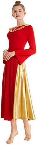 Rexreii omeенски bellвонче на ракав v-облик на рифли богослужение пофалби танц фустан би бои здолниште со целосна литургиска лирска
