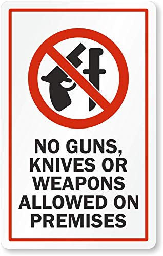 SmartSign „Без пиштоли, ножеви или оружје дозволено во просториите“ Деклас | 5 x 8 предно лепило декорација