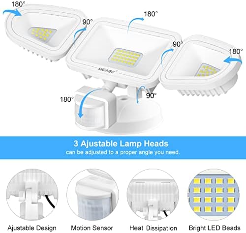 Meikee 42W LED безбедносни светла Сензор за движење светло на отворено, светло за поплавување, 4200lm, 5000k, IP65 водоотпорен,