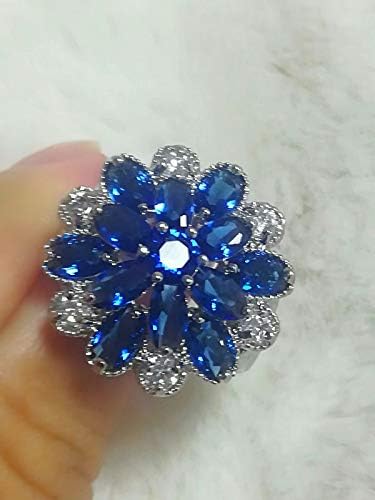 T-Shewelry Elegant 925 Silver Blue Sapphire и бел топаз цвет прстен свадба жени со големина 6-10