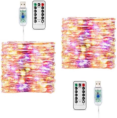 LED USB Fairy Lights, 66 стапки во боја на самовили во боја, 200 LED диоди далечински управувач со самовили со 8 светлосни режими