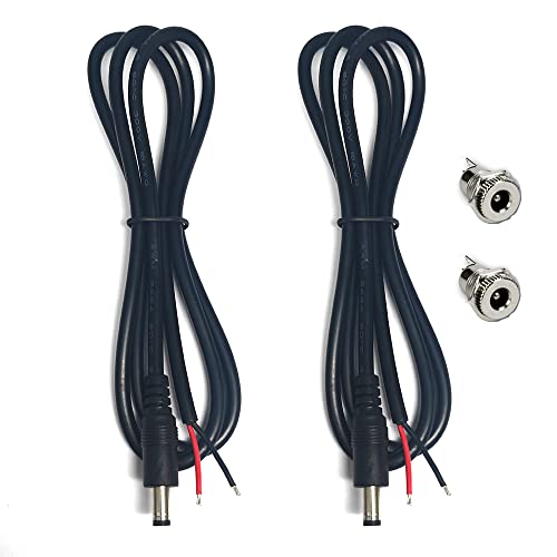 Кабел за напојување со напојување 2 парчиња DC, 3FT DC 5,5 mm x 2,5 mm машки приклучок DC099 Femaleенски приклучок до гола жица кабел за
