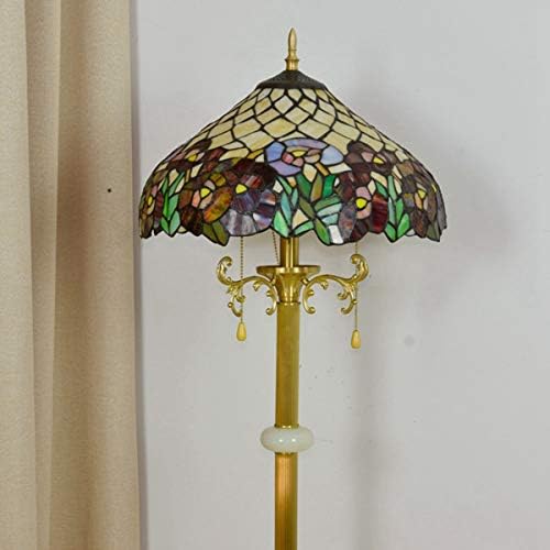 Btzhy Tiffany Style Stome/Table Lamps, пасторална цветна подни ламба Тифани стил гроздобер бакар жад читање стоичка ламба со 16