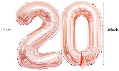 20-ти роденденски декорација за жени и девојчиња | 20-та нејзината забава за забава розово злато-20 балон број како подарок, фаворити, позадина,