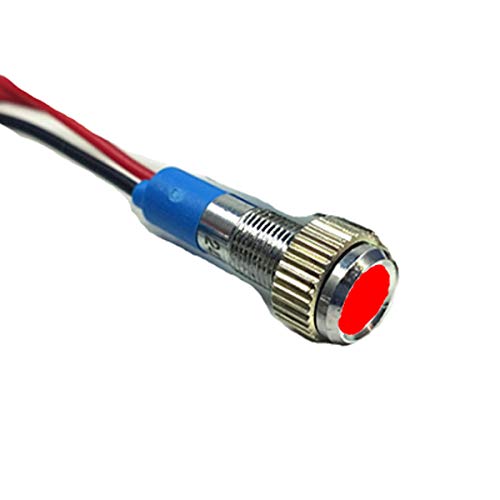 4 парчиња 6мм метална индикатор светло, 220V сигнал светло водоотпорен безбедносен сигнал светло за предупредување со жица од 15 см, црвена