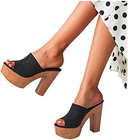 Триланм лето женски модни сандали платформа платформа со густо раскошно високи потпетици, дама чевли влечки отворени пети на пети,
