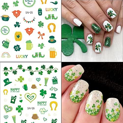 8 листови на налепници на Денот на Свети Патрик Аат Лак на ирскиот 3D само-лепете ги декорациите за ноктите пролетни зелени украси за