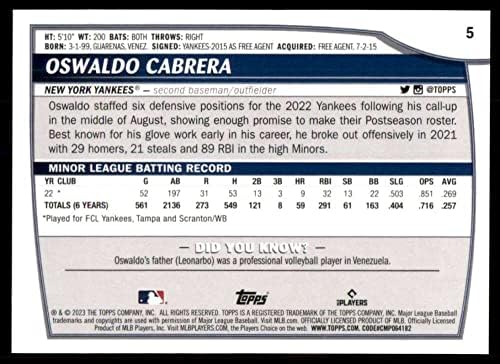 2023 Топс Голема лига 5 Освалдо Кабрера НМ-МТ РЦ РК РЕЦИЈА Newујорк Јанкис Бејзбол Трговска картичка MLB