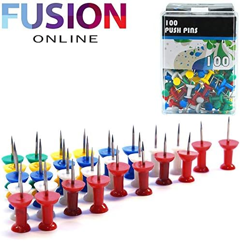 Fusion 100 x Push Assatered Pack разнобојно пинови за цртање за влечење на плута плоча