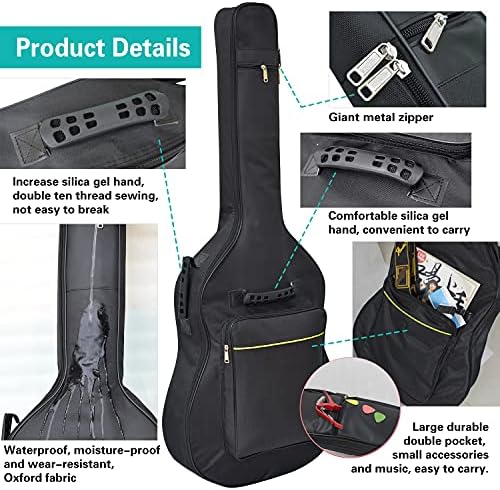 Diboer 40 41 инчен акустична гитара кутија, акустична гитара торба за задебелена сунѓерска подлога 600D густа водоотпорна и водоотпорна двојна