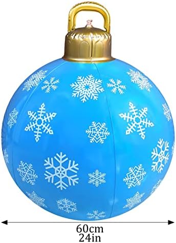 HHMEI Божиќни декори топка - 24 инчи за декорација топка на отворено Божиќно украсена топка со вграден LED за хиристама забава затворен,