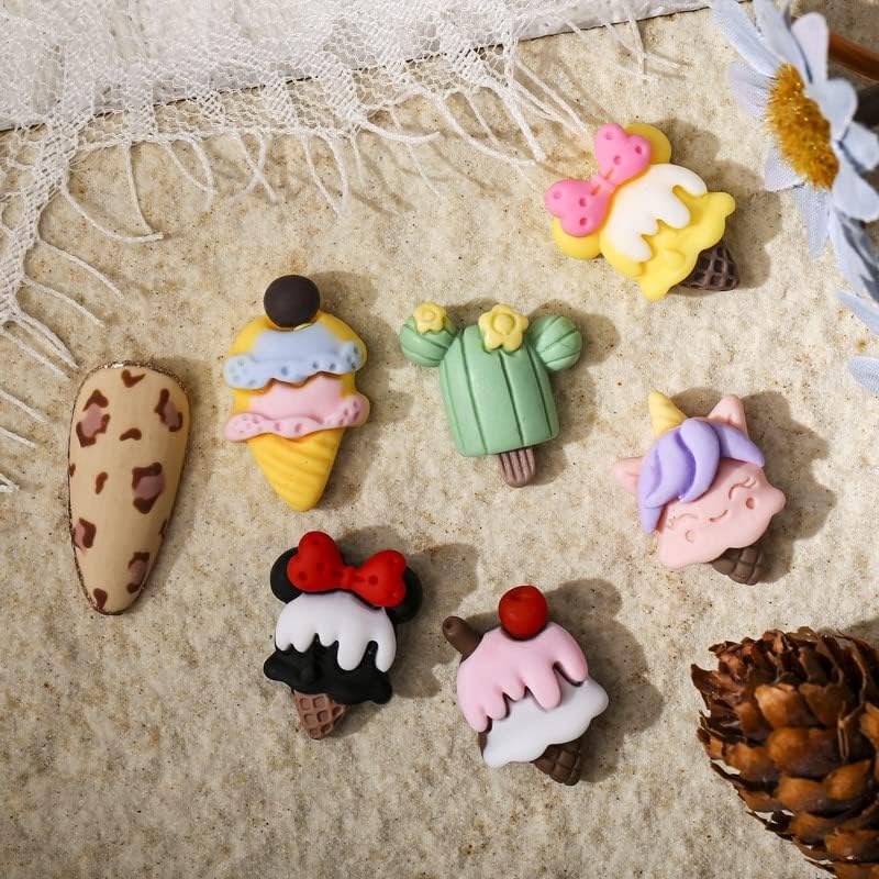 20 парчиња/пакувања со цртани кукли со овошје сладолед 3Д слатко насликано розово телефонско куќиште за нокти за украсување маникир DIY додатоци