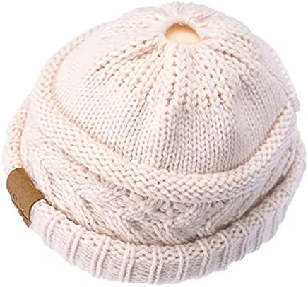 Розоз конска опашка за жени, зимска топла гравка опашка мека кабел за истегнување плетено неуредна капа со висока пунџа