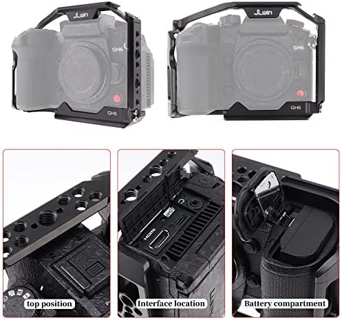 кафез на фотоапаратот FOTO4Easy за камера Panasonic Lumix GH6 DSLR со NOTO Rail 1/4 инчи 3/8 инчи завртки и ладен микрофон за