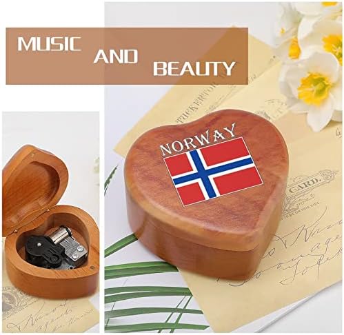 Норвешка знаме пошумени музички кутии гроздобер врежана срцева музичка кутија подарок за Божиќ роденден на годишнината од в Valentубените
