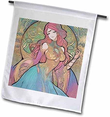 3drose Art Nouveau Woman. Ангажирање на фантазија на божица на танц и радост подарок - знамиња