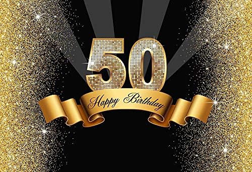 Мехофото сјајно и црно фото студио штанд, возрасна личност среќна 50 -та роденденска забава украси Банер за позадини за фотографија 8x6ft