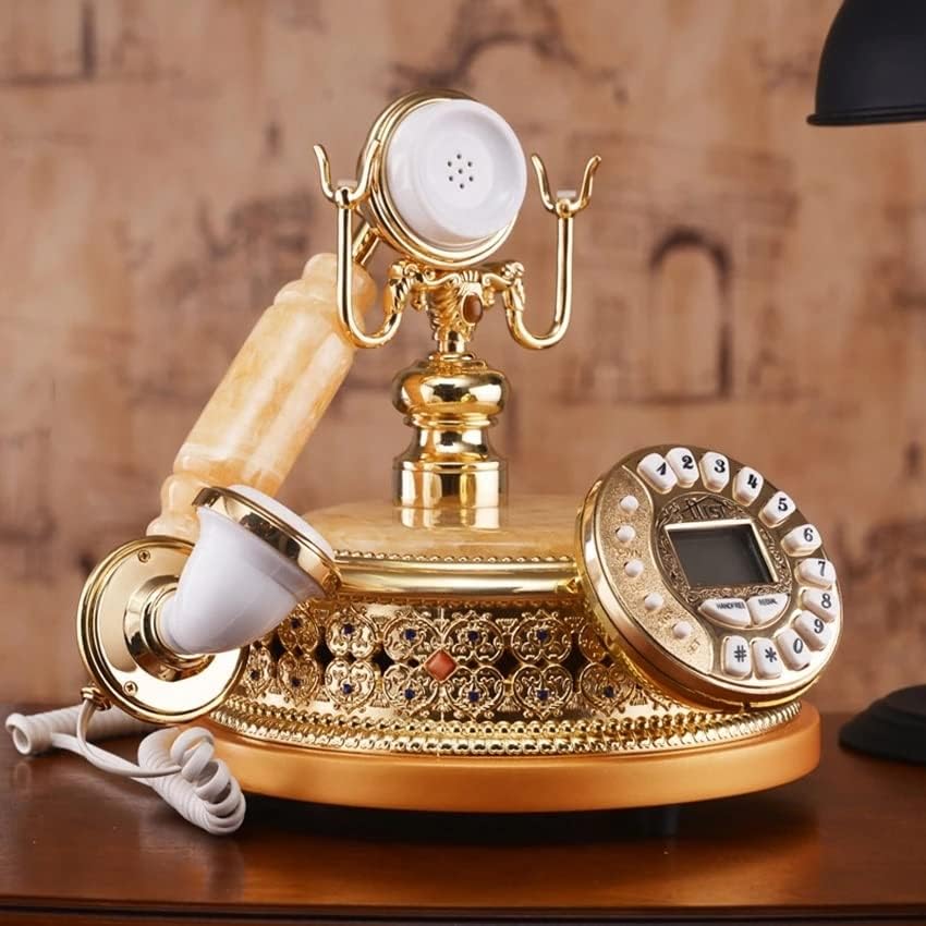Quul Антички фиксни телефонски телефон дома со rhinestones, ID на повик DTMF/FSK, 16 мелодии, прилагодлива осветленост на LCD