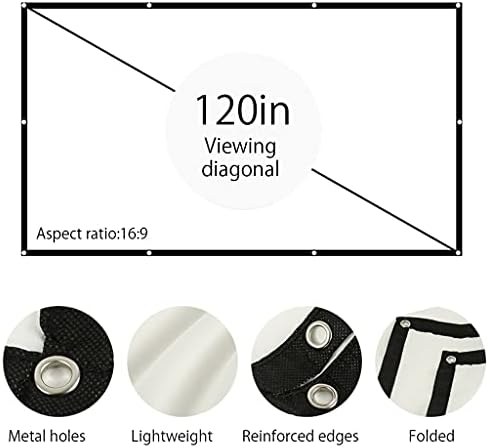WJCCY 100/120 инчен проектор екран HD 16: 9 Бела Дакрона дијагонална видео проекција на екранот за проекција, монтиран за филм за домашно кино театар