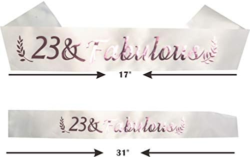 Дорадремдеко 23 -ти роденден Саш и Тијара за жени - Чудесен сет: Сјајни појаси + лисјани розови премиум метал тијара за жени, 23 -ти
