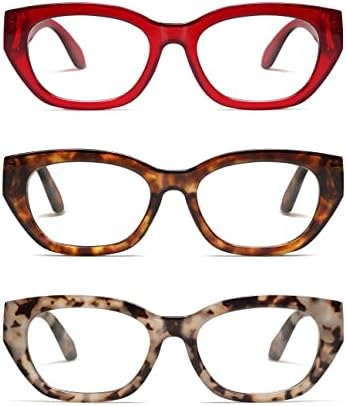 3-Пакет Ретро Квадратни Очила За Читање За Жени Симпатична Стилска Мачка Око Сина Светлина Блокирање На Читателите АМ6080