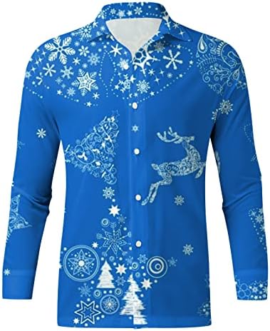 ZDDO Божиќно копче надолу кошули за мажи со долг ракав Смешно Божиќно дрво за снежно дрво печатење на лежерна кошула дизајнерска кошула