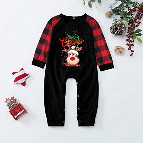 Srtumey Божиќни елени карирани печати со долги ракави маички врвни панталони Божиќна празничка семејна облека што одговара на облеката Божиќ